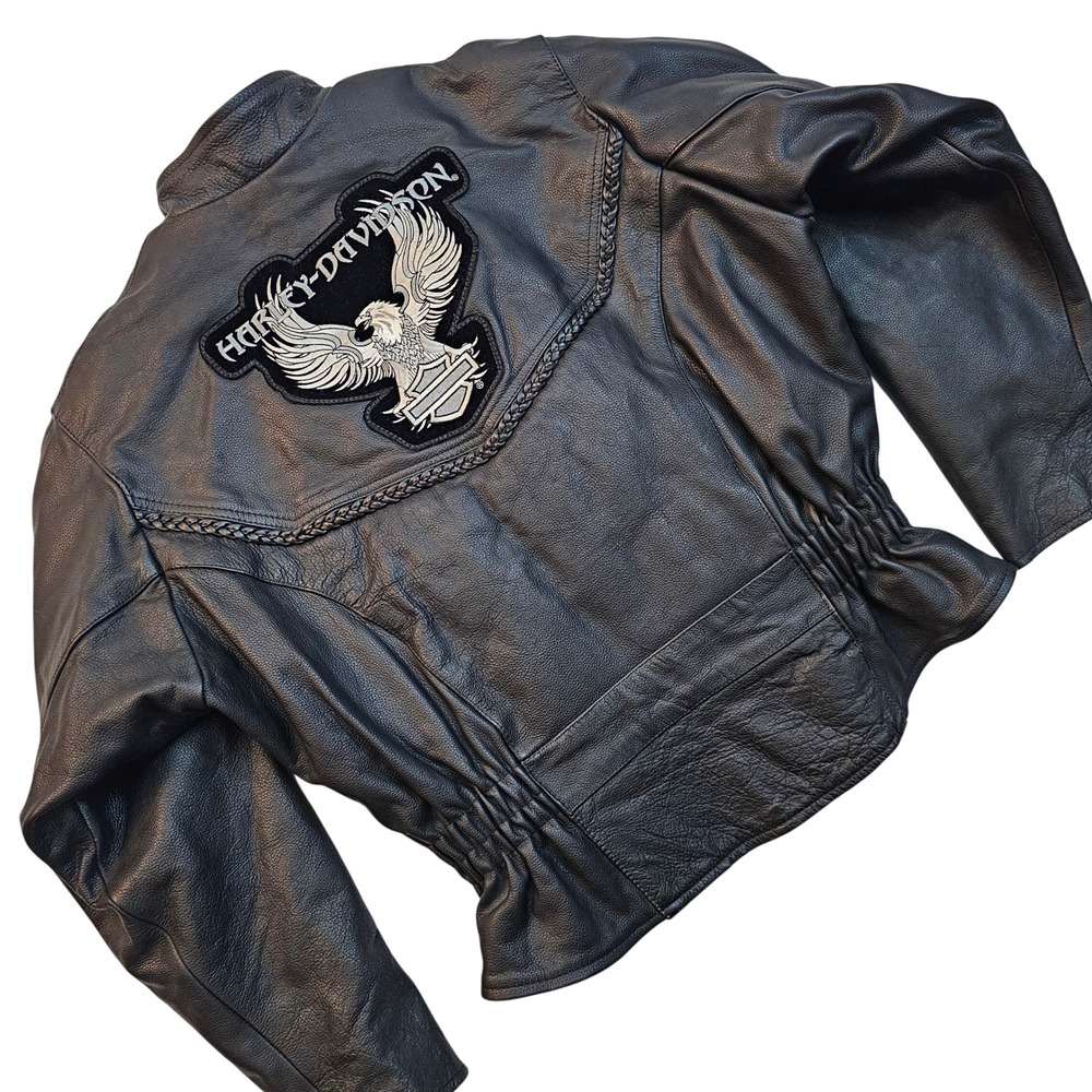 Dream Apparel Leather Biker Jacket Women 3XL Black Harley Davidson Patch Braided